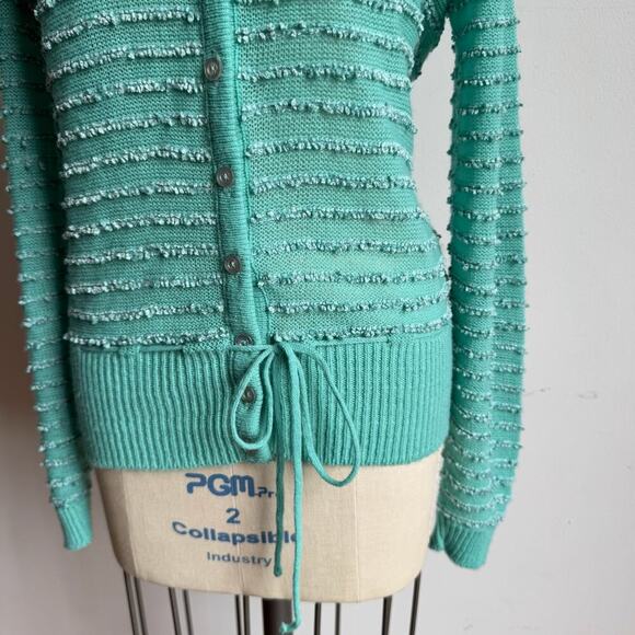 60s Vintage Mid Century Seafoam Knit Collared Cardigan - Picture 6 of 9